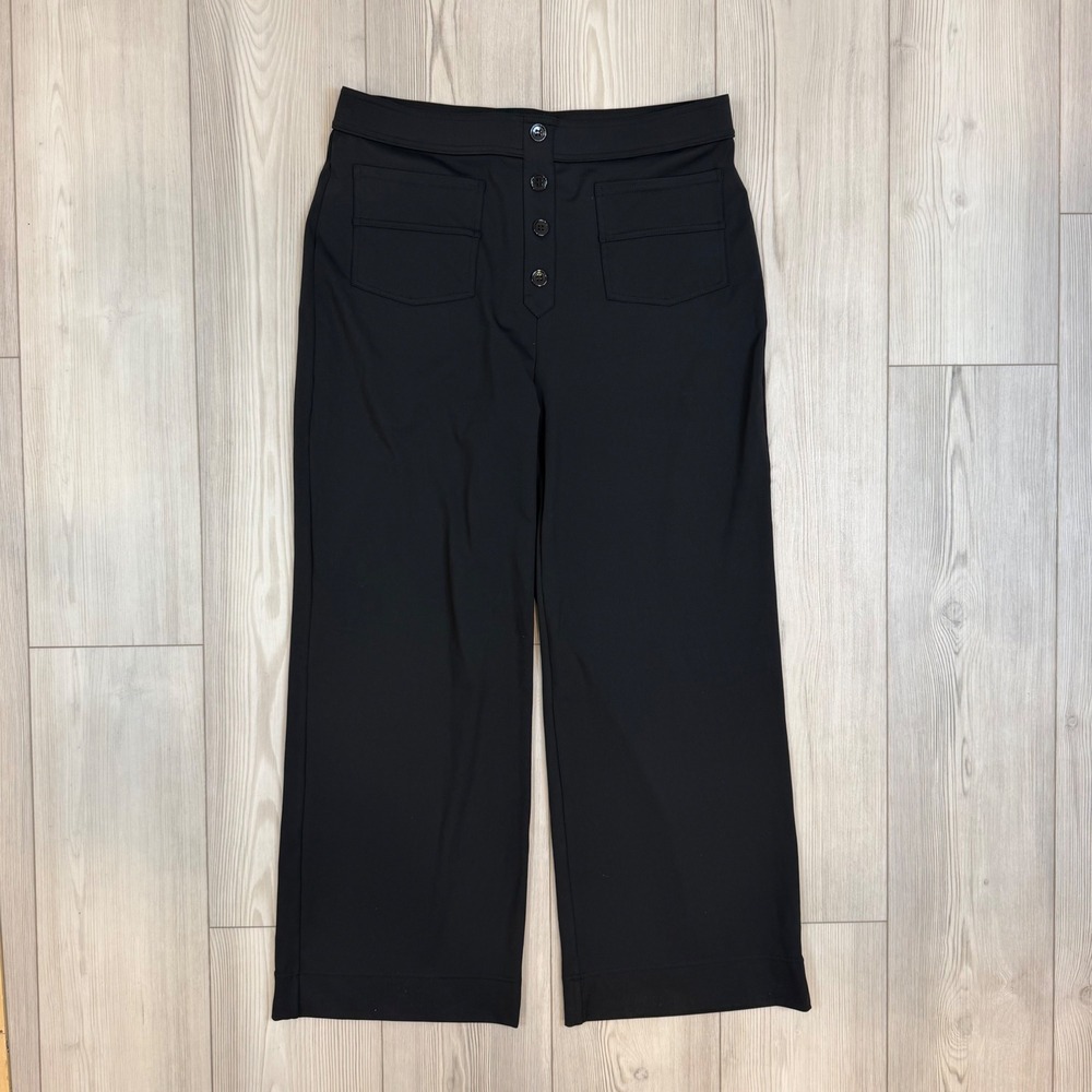 Halara XL Petite Black Wide Leg Button Fly Patch Pocket Stretch Trousers Pants